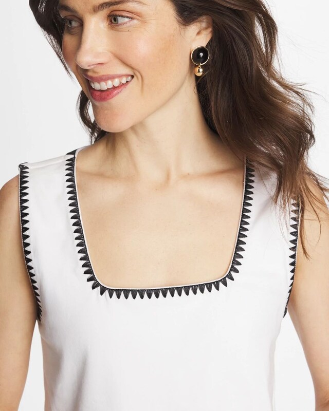 Blanket Stitch Contour Cotton Square Neck Tank - image 4
